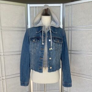 Veronica Beard Blue Denim Cropped Jacket + Grey Hoodie Dickey sz S